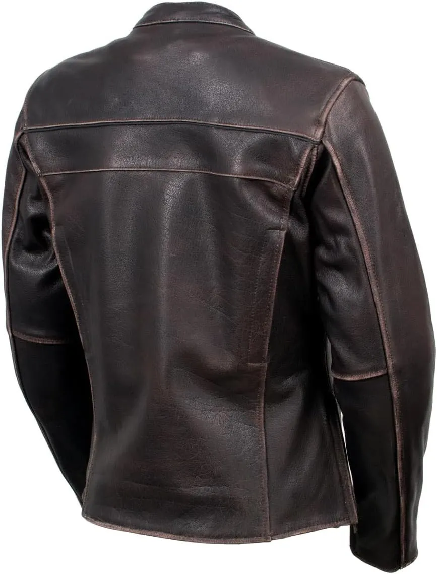 Milwaukee Leather LKL27006 Women's Premium Distress Brown Leather Motorcycle Biker Jacket w/CE Armor Protection - Large