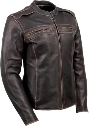 Milwaukee Leather LKL27006 Women's Premium Distress Brown Leather Motorcycle Biker Jacket w/CE Armor Protection - Large