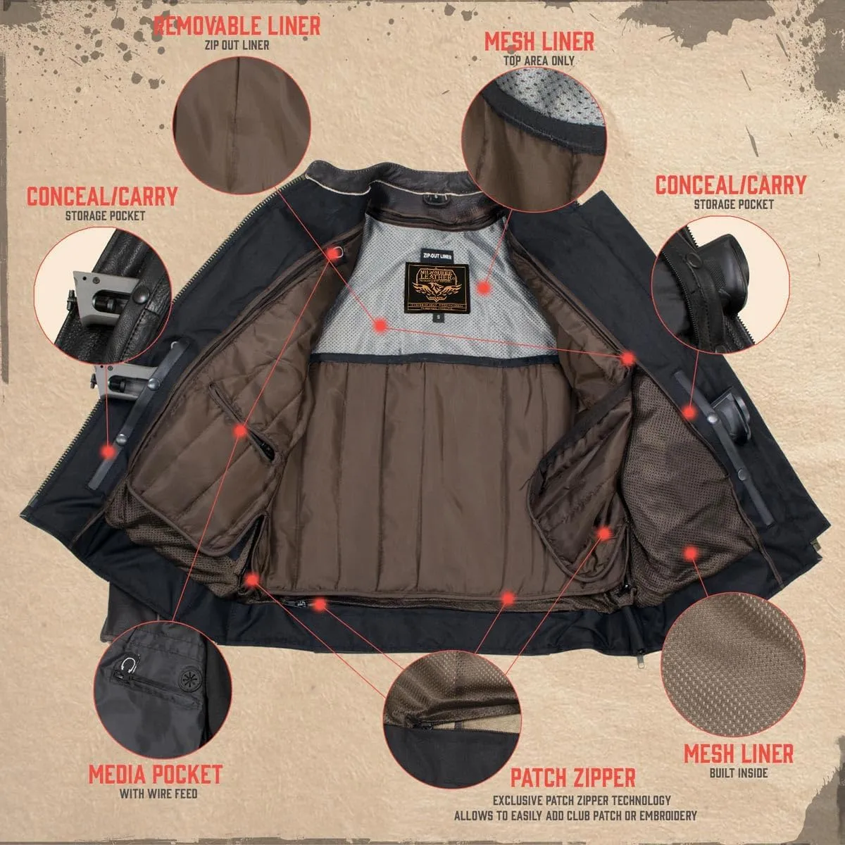 Milwaukee Leather LKL27006 Women's Premium Distress Brown Leather Motorcycle Biker Jacket w/CE Armor Protection - Large