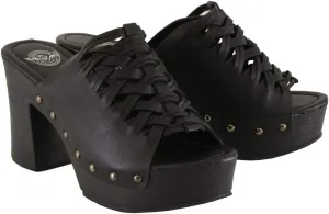 Milwaukee Leather MBL9410 Women's Black Open Toe Fashion Casual Platform Wedges with Studs