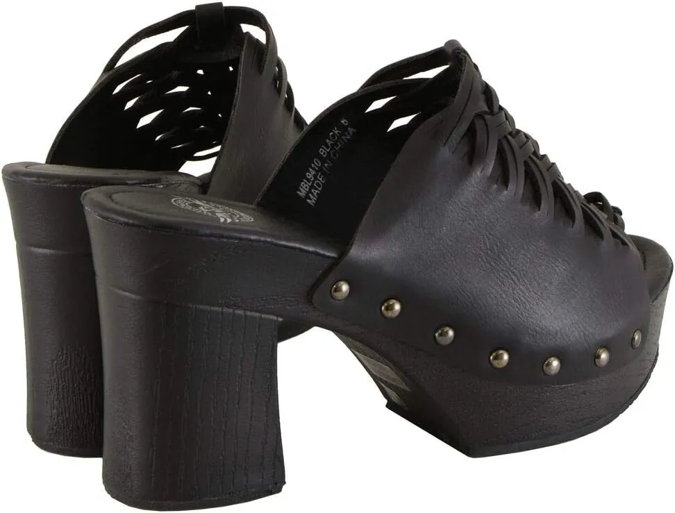 Milwaukee Leather MBL9410 Women's Black Open Toe Fashion Casual Platform Wedges with Studs