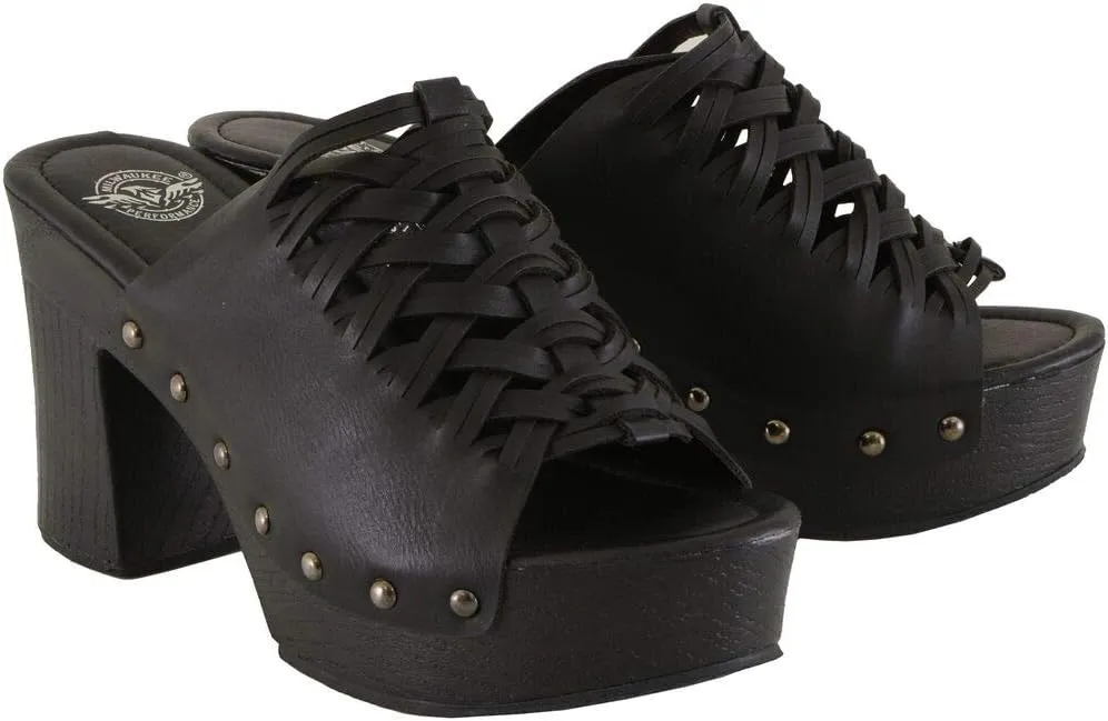 Milwaukee Leather MBL9410 Women's Black Open Toe Fashion Casual Platform Wedges with Studs