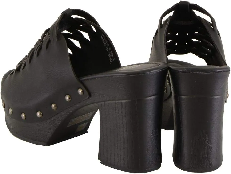 Milwaukee Leather MBL9410 Women's Black Open Toe Fashion Casual Platform Wedges with Studs