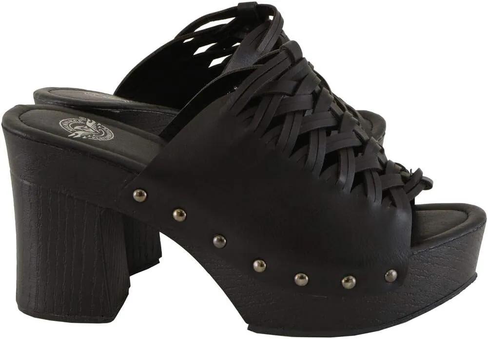 Milwaukee Leather MBL9410 Women's Black Open Toe Fashion Casual Platform Wedges with Studs