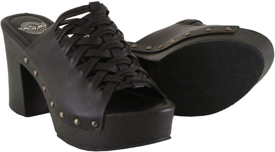 Milwaukee Leather MBL9410 Women's Black Open Toe Fashion Casual Platform Wedges with Studs