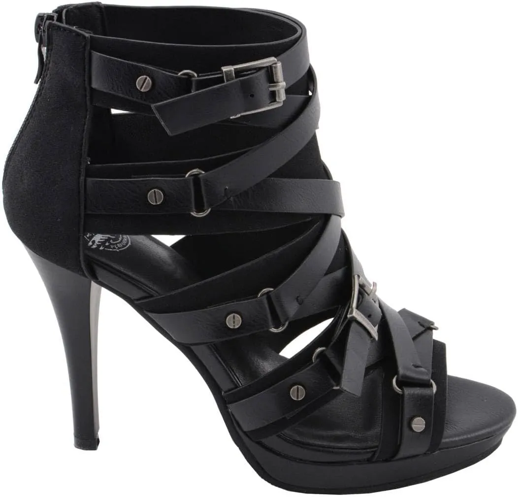 Milwaukee Leather MBL9451 Women's Black Fashion Casual Stiletto Heeled Sandals with Ankle Strap - 10