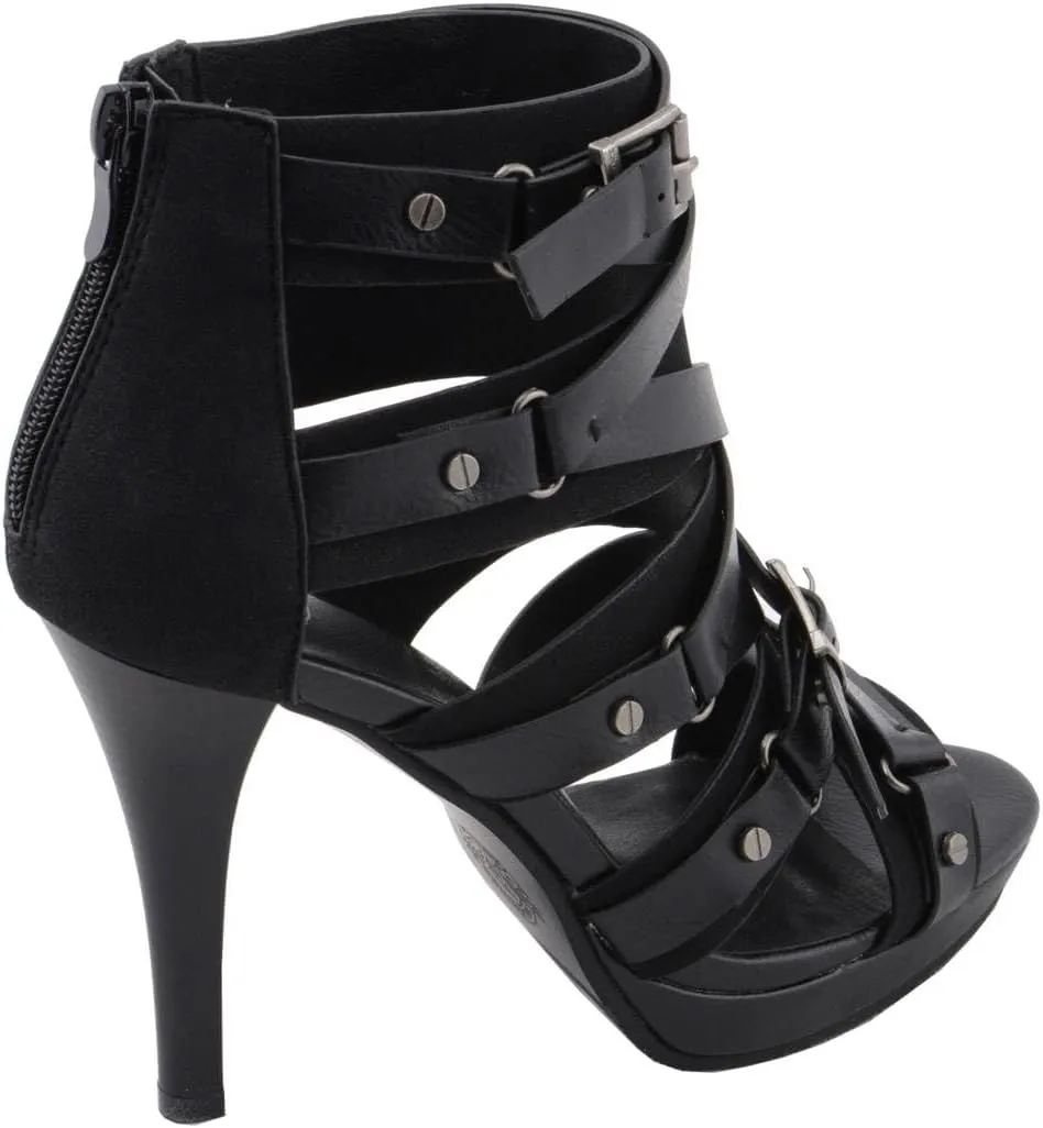 Milwaukee Leather MBL9451 Women's Black Fashion Casual Stiletto Heeled Sandals with Ankle Strap - 10