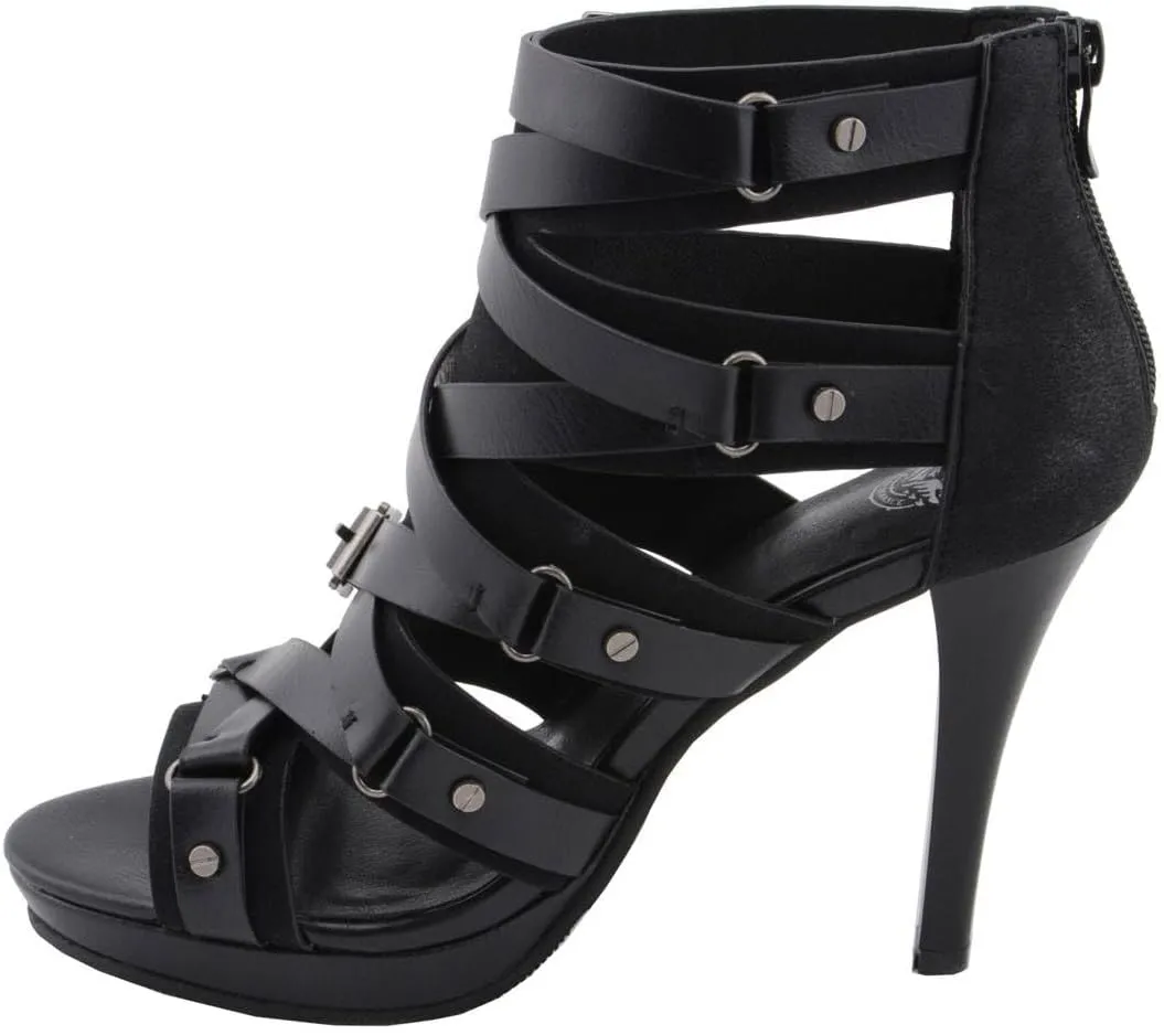 Milwaukee Leather MBL9451 Women's Black Fashion Casual Stiletto Heeled Sandals with Ankle Strap - 10