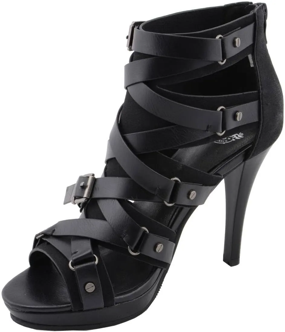 Milwaukee Leather MBL9451 Women's Black Fashion Casual Stiletto Heeled Sandals with Ankle Strap - 10