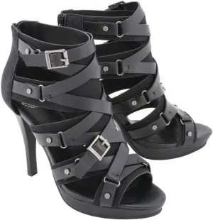 Milwaukee Leather MBL9451 Women's Black Fashion Casual Stiletto Heeled Sandals with Ankle Strap - 10