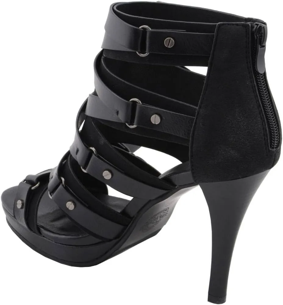 Milwaukee Leather MBL9451 Women's Black Fashion Casual Stiletto Heeled Sandals with Ankle Strap - 10