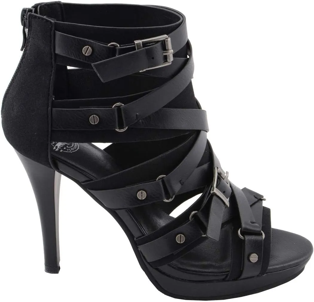 Milwaukee Leather MBL9451 Women's Black Fashion Casual Stiletto Heeled Sandals with Ankle Strap - 11