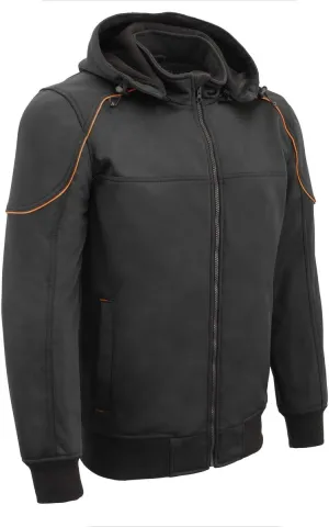 Milwaukee Leather MPM1764 Men's Black Soft Shell CE Armored Motorcycle Racing Style Hoodie Jacket w/Detachable Hood
