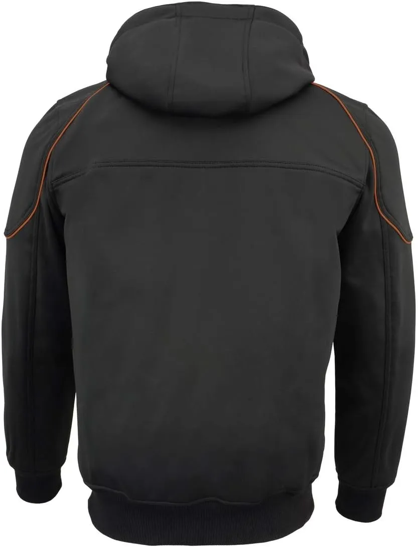 Milwaukee Leather MPM1764 Men's Black Soft Shell CE Armored Motorcycle Racing Style Hoodie Jacket w/Detachable Hood