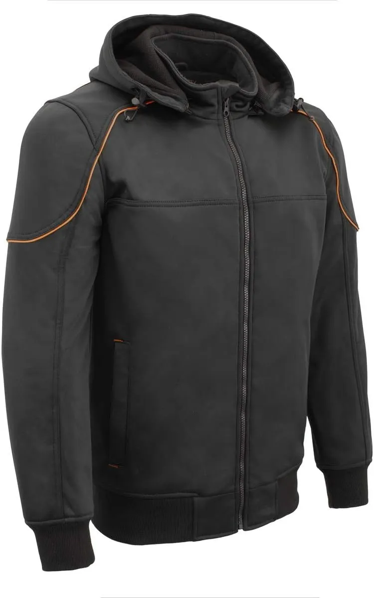 Milwaukee Leather MPM1764 Men's Black Soft Shell CE Armored Motorcycle Racing Style Hoodie Jacket w/Detachable Hood