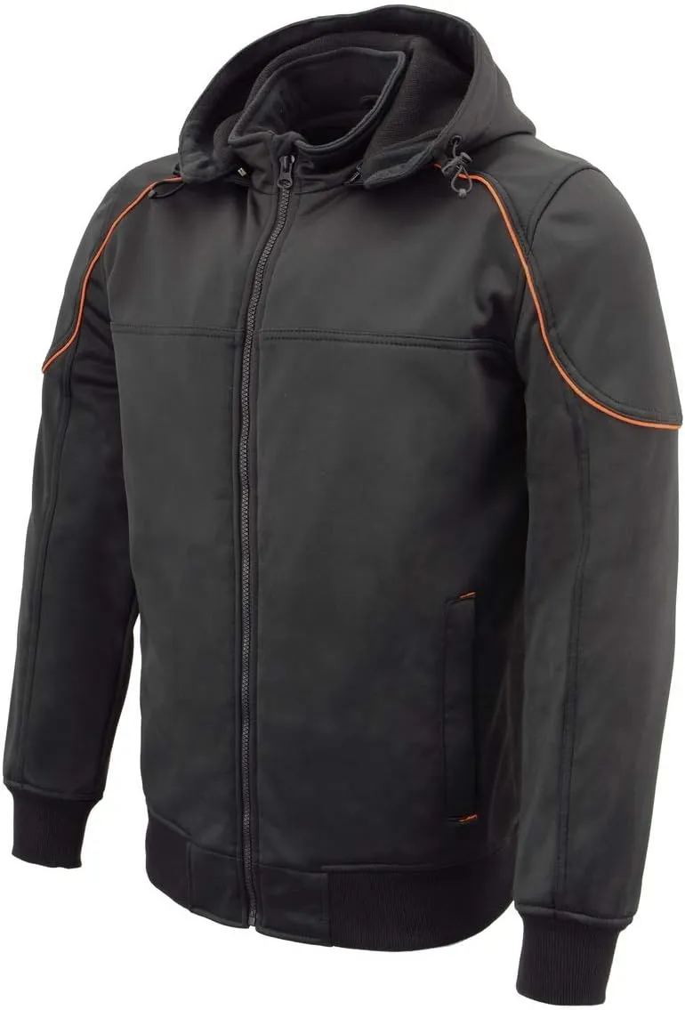 Milwaukee Leather MPM1764 Men's Black Soft Shell CE Armored Motorcycle Racing Style Hoodie Jacket w/Detachable Hood