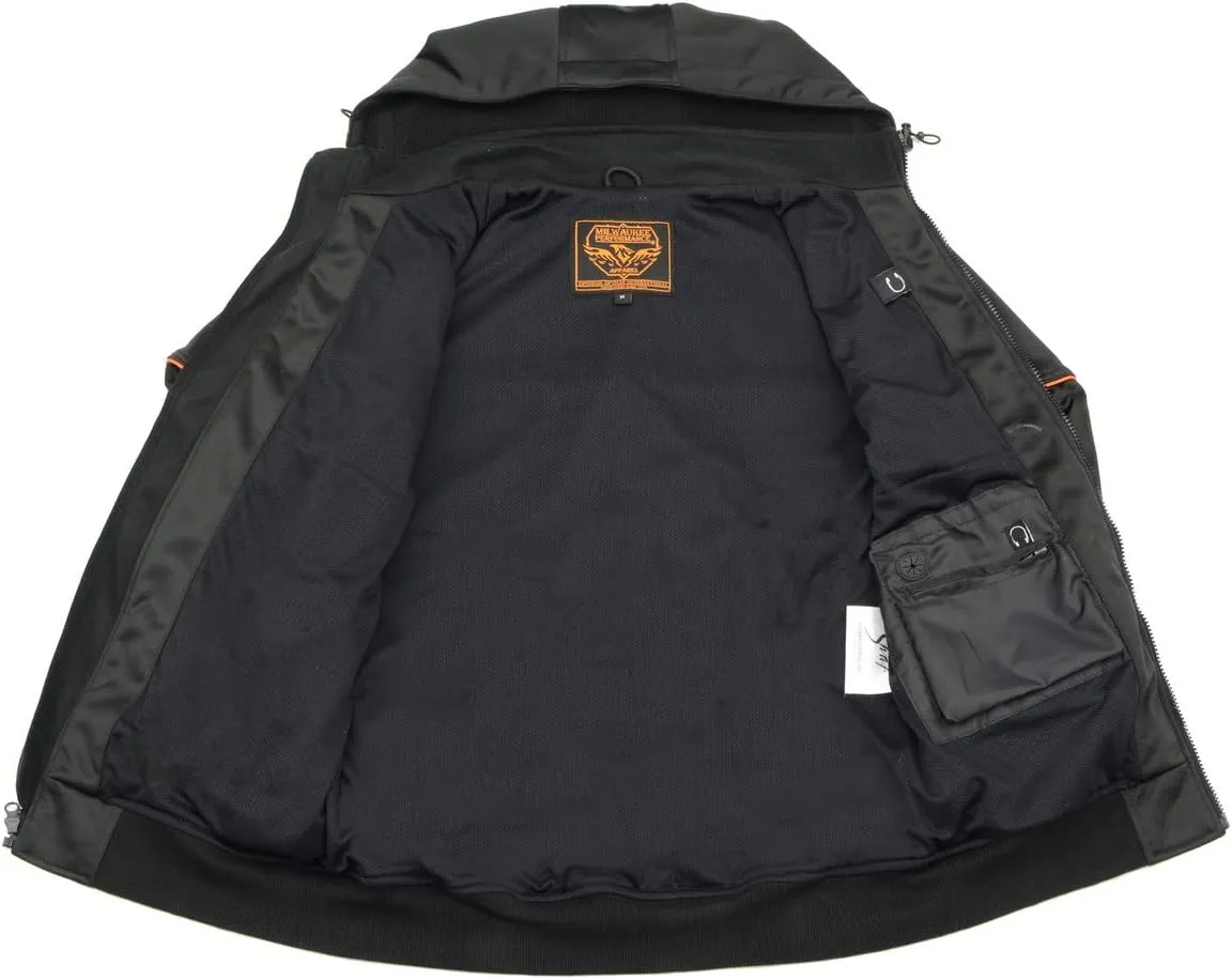 Milwaukee Leather MPM1764 Men's Black Soft Shell CE Armored Motorcycle Racing Style Hoodie Jacket w/Detachable Hood