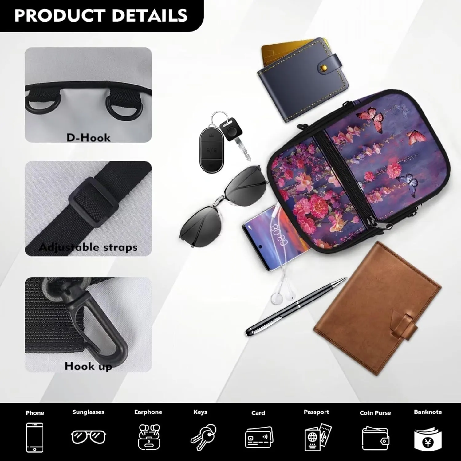 Mini Crossbody Shoulder Sling Bag Multi-Function Travel Pouch Bag Lightweight Stylish Cellphone Purse Wallet