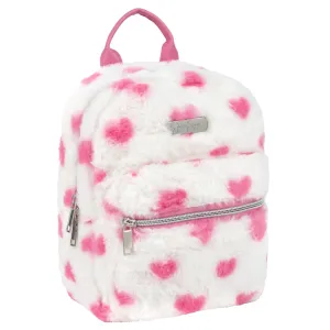 Mini Plush Backpack for Women, Teens and Girls for Work, School, Recreation, Commuting & Traveling in White Heart Plush