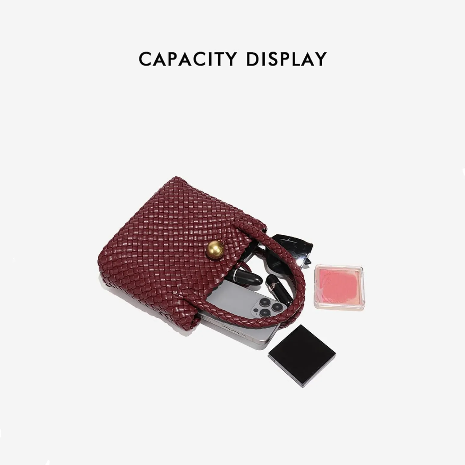 Mini Woven Women's Handbag Lightweight Luxury Vegan Leather Handle Fashion Business Daily Crossbody Bag