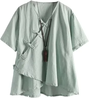 Minibee Women's Linen Retro Chinese Frog Button Tops Blouse