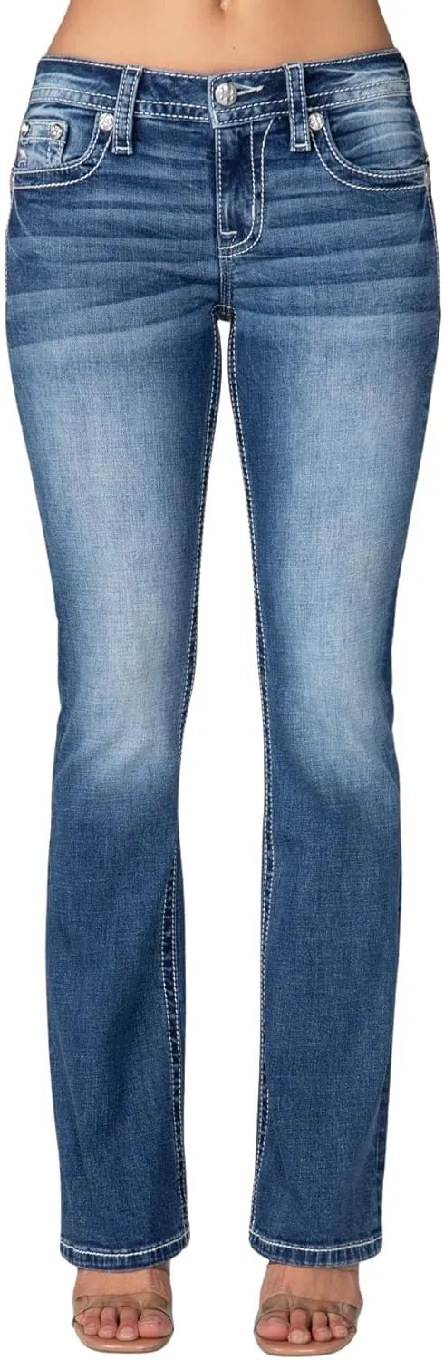Miss Me Women's Desert Spirit Faux Flap Pocket Mid-Rise Bootcut Jeans