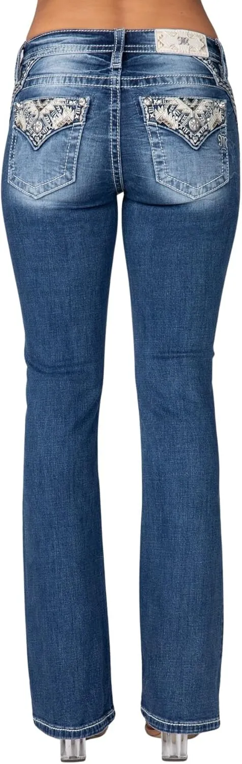 Miss Me Women's Desert Spirit Faux Flap Pocket Mid-Rise Bootcut Jeans