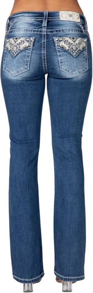 Miss Me Women's Desert Spirit Faux Flap Pocket Mid-Rise Bootcut Jeans