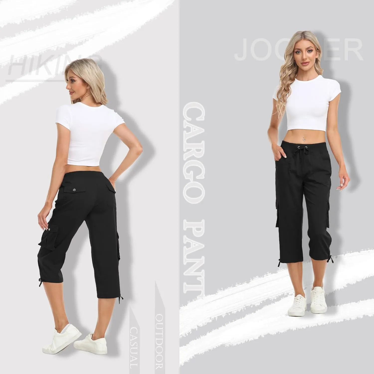MISS MOLY Women's Cargo Capris Hiking Running Pants Loose Button Decor Lightweight Quick Dry Athletic Outdoor