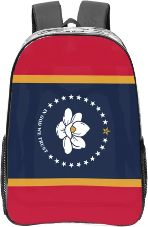 Mississippi State Flag print Clear Backpack with Pockets Bookbag, Clear Bookbag for College Work Casual Sport, Black