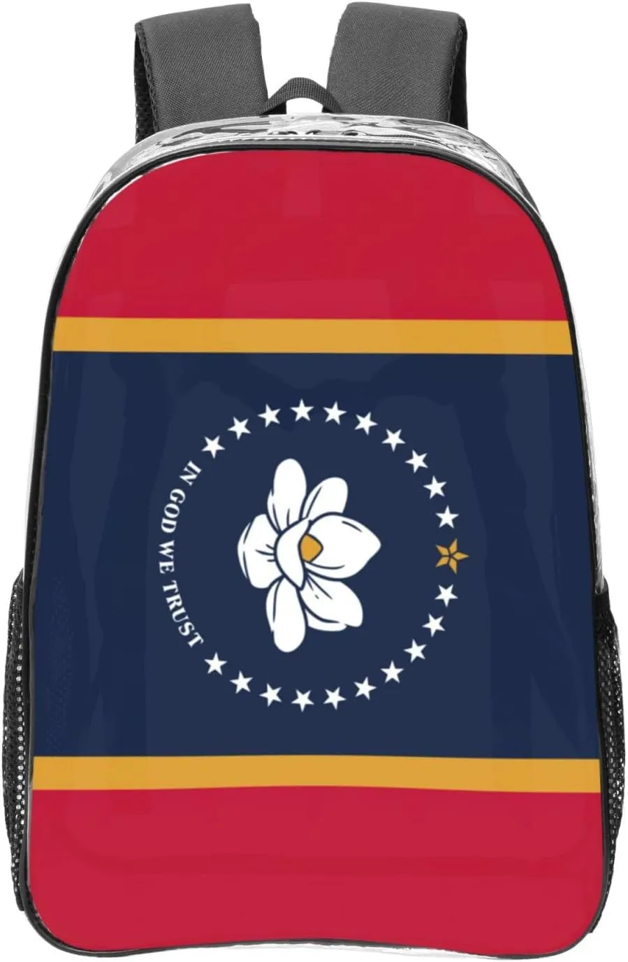 Mississippi State Flag print Clear Backpack with Pockets Bookbag, Clear Bookbag for College Work Casual Sport, Black