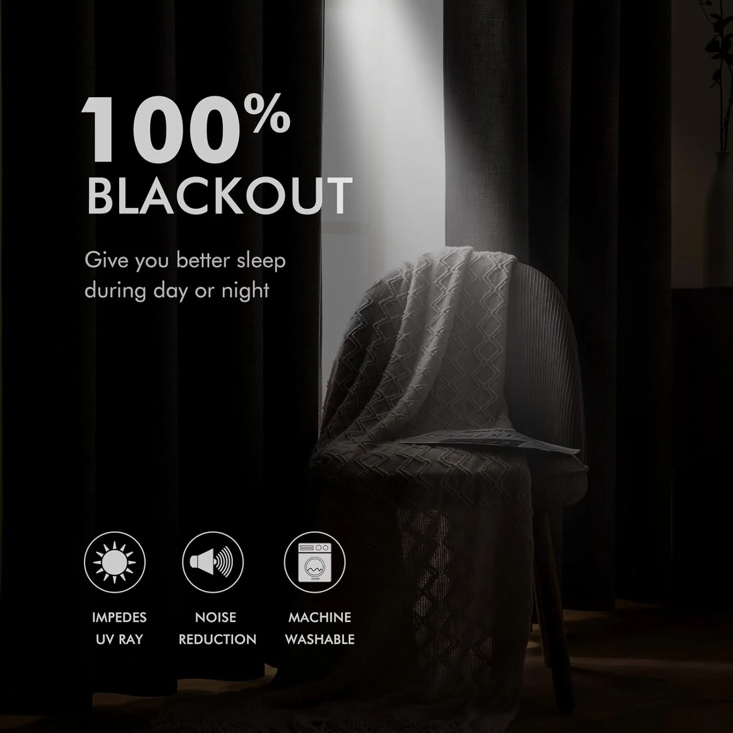 MIULEE 100% Blackout Linen Textured Curtains for Bedroom Solid Thermal Insulated Ivory Grommet Room Darkening Curtains & Drapes Luxury Decor for Living Room Nursery 52 x 96 Inch (2 Panels)