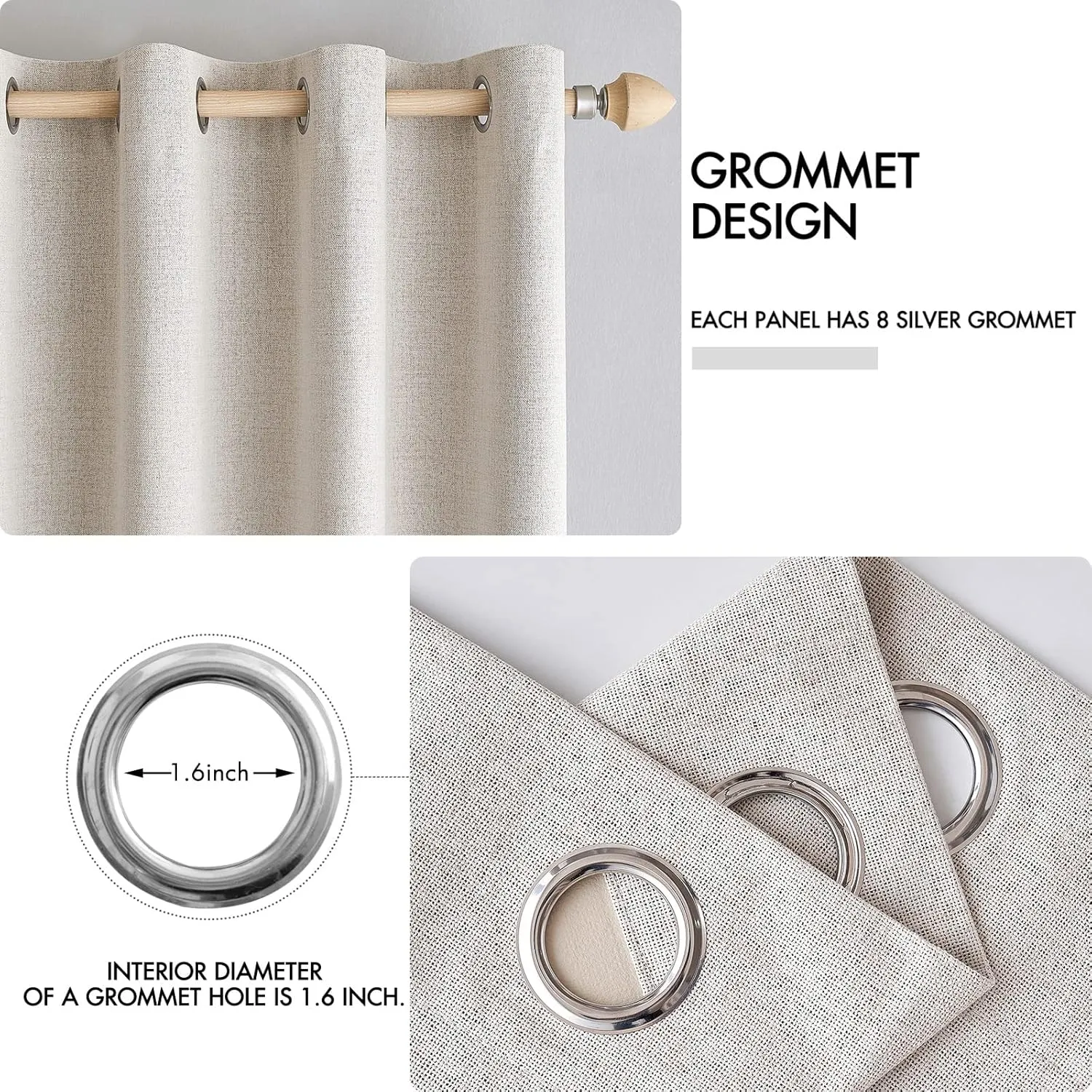MIULEE 100% Blackout Linen Textured Curtains for Bedroom Solid Thermal Insulated Ivory Grommet Room Darkening Curtains & Drapes Luxury Decor for Living Room Nursery 52 x 96 Inch (2 Panels)