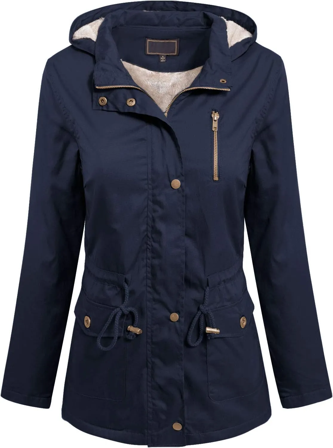 MixMatchy Women's Faux Fur Waist Drawstring Lightly Padded Utility Fashion Jacket Parka