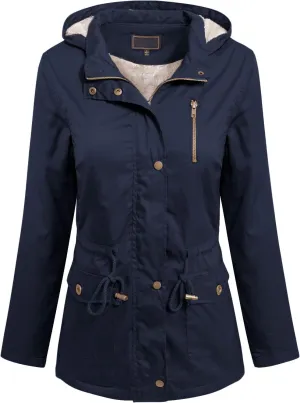 MixMatchy Women's Faux Fur Waist Drawstring Lightly Padded Utility Fashion Jacket Parka