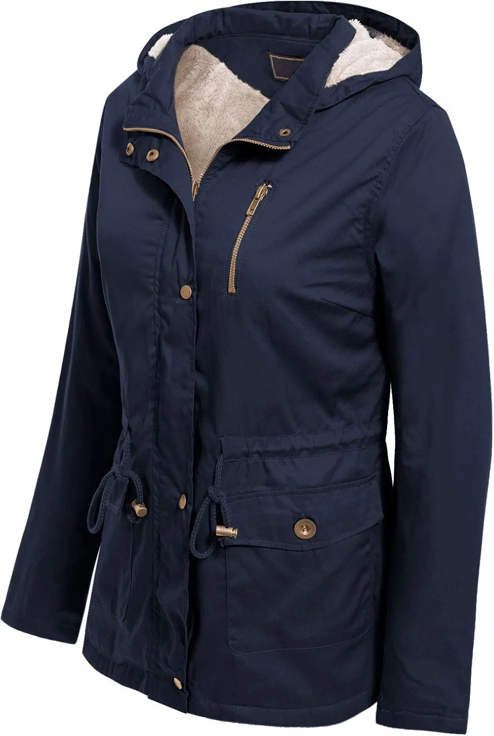 MixMatchy Women's Faux Fur Waist Drawstring Lightly Padded Utility Fashion Jacket Parka