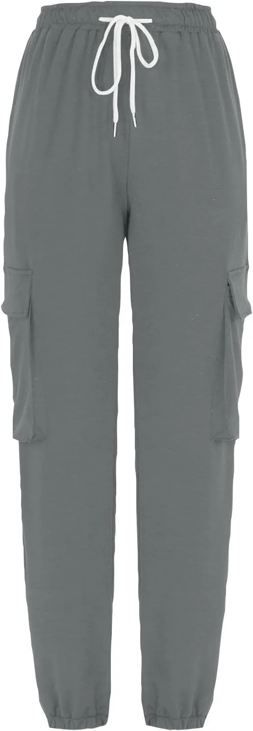 Miyaomn Women's Cargo Sweatpants Tapered Elastic Waist Drawstring Athletic Joggers 4 Pockets Gym Running Activewear Trousers