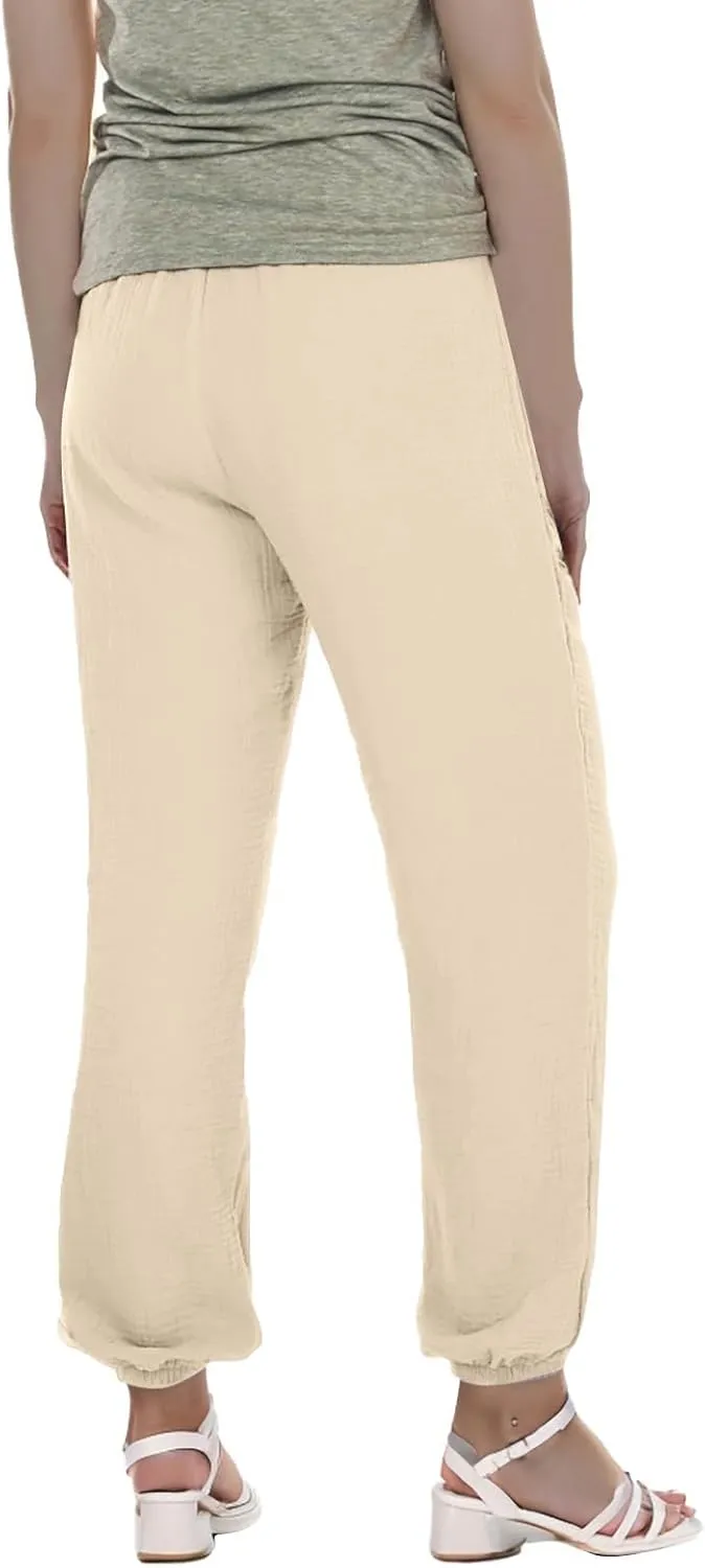 Miyaomn Womens Casual Linen Jogger Pants Lightweight Drawstring Waist Solid Lounge Trousers Cinch Bottom Loose Fit Sweatpants