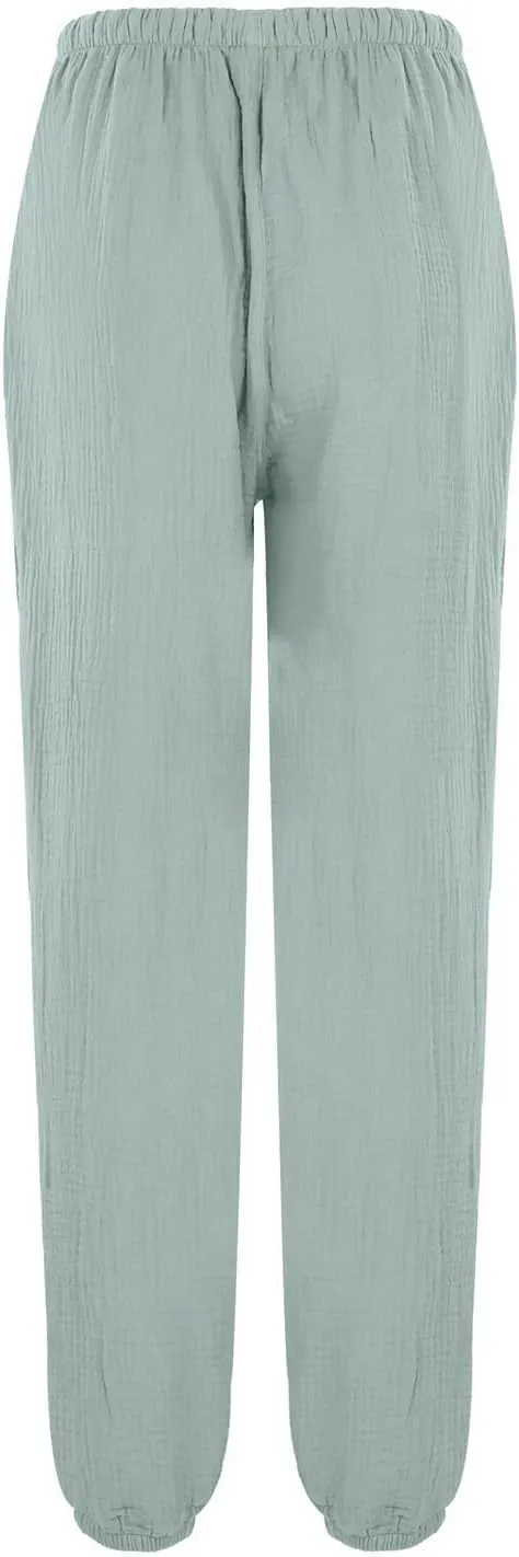 Miyaomn Womens Casual Linen Jogger Pants Lightweight Drawstring Waist Solid Lounge Trousers Cinch Bottom Loose Fit Sweatpants