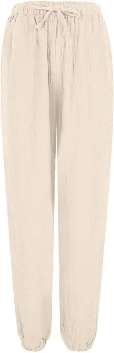 Miyaomn Womens Casual Linen Jogger Pants Lightweight Drawstring Waist Solid Lounge Trousers Cinch Bottom Loose Fit Sweatpants