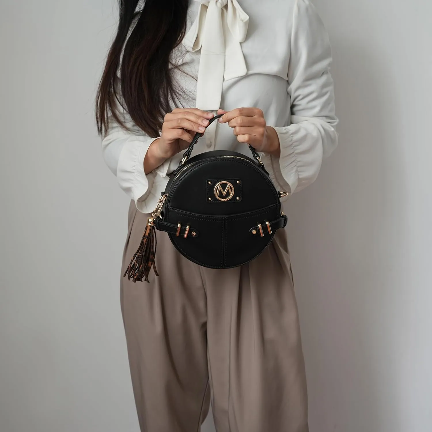 MKF Collection Round Bag for Women, Vegan Leather Circle Crossbody Bag Shoulder Purse by Mia K