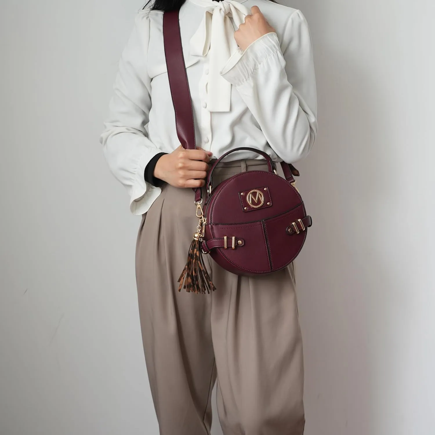 MKF Collection Round Bag for Women, Vegan Leather Circle Crossbody Bag Shoulder Purse by Mia K