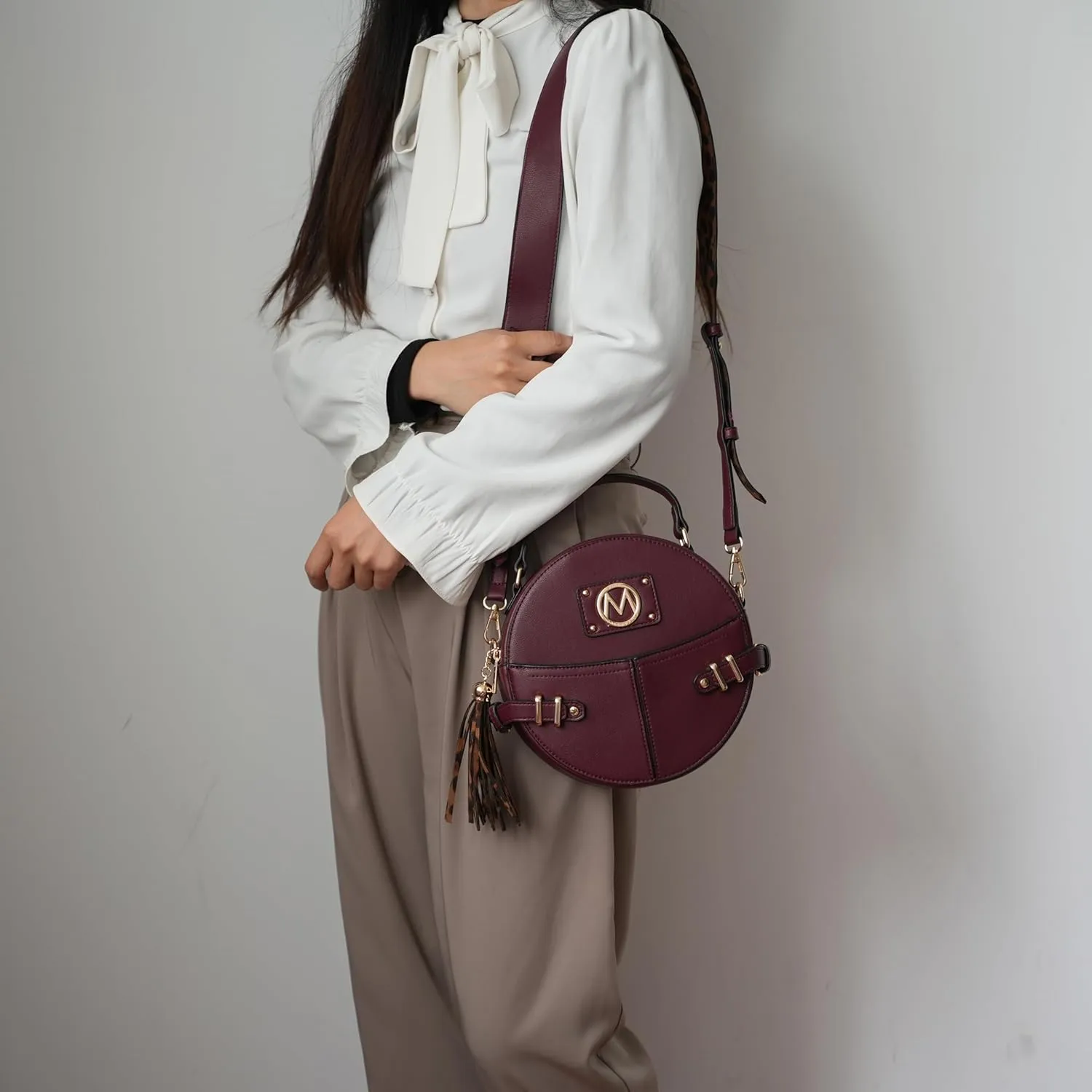 MKF Collection Round Bag for Women, Vegan Leather Circle Crossbody Bag Shoulder Purse by Mia K