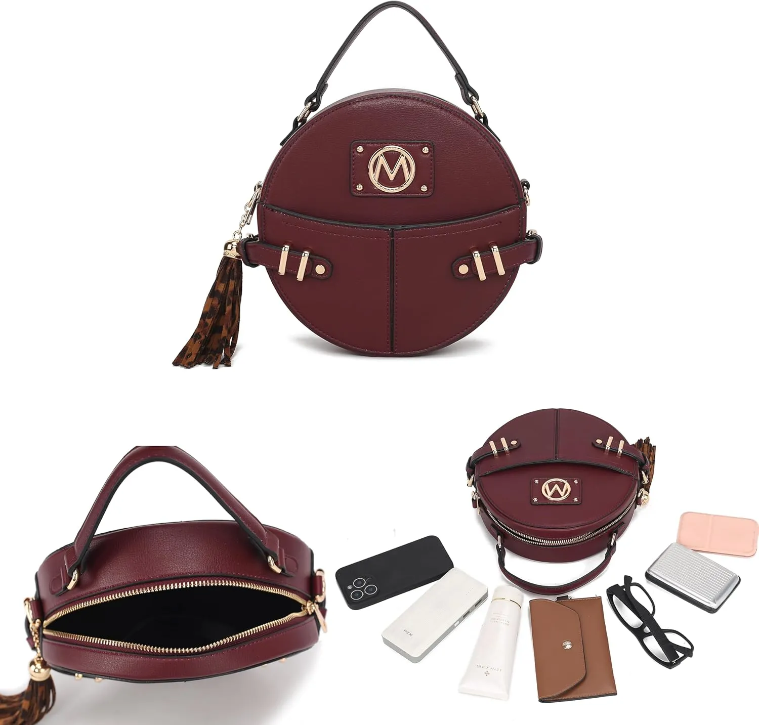 MKF Collection Round Bag for Women, Vegan Leather Circle Crossbody Bag Shoulder Purse by Mia K