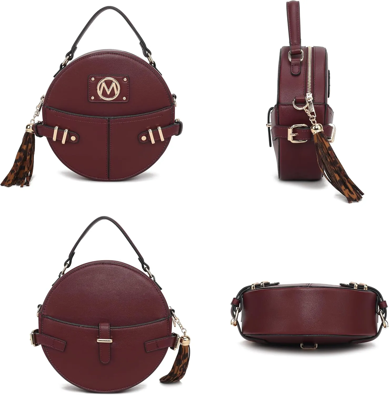 MKF Collection Round Bag for Women, Vegan Leather Circle Crossbody Bag Shoulder Purse by Mia K