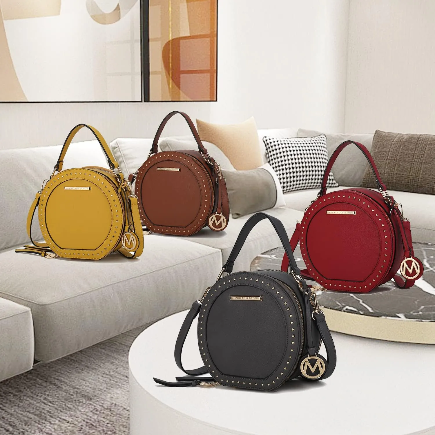 MKF Collection Round Bag for Women, Vegan Leather Circle Crossbody Bag Shoulder Purse by Mia K