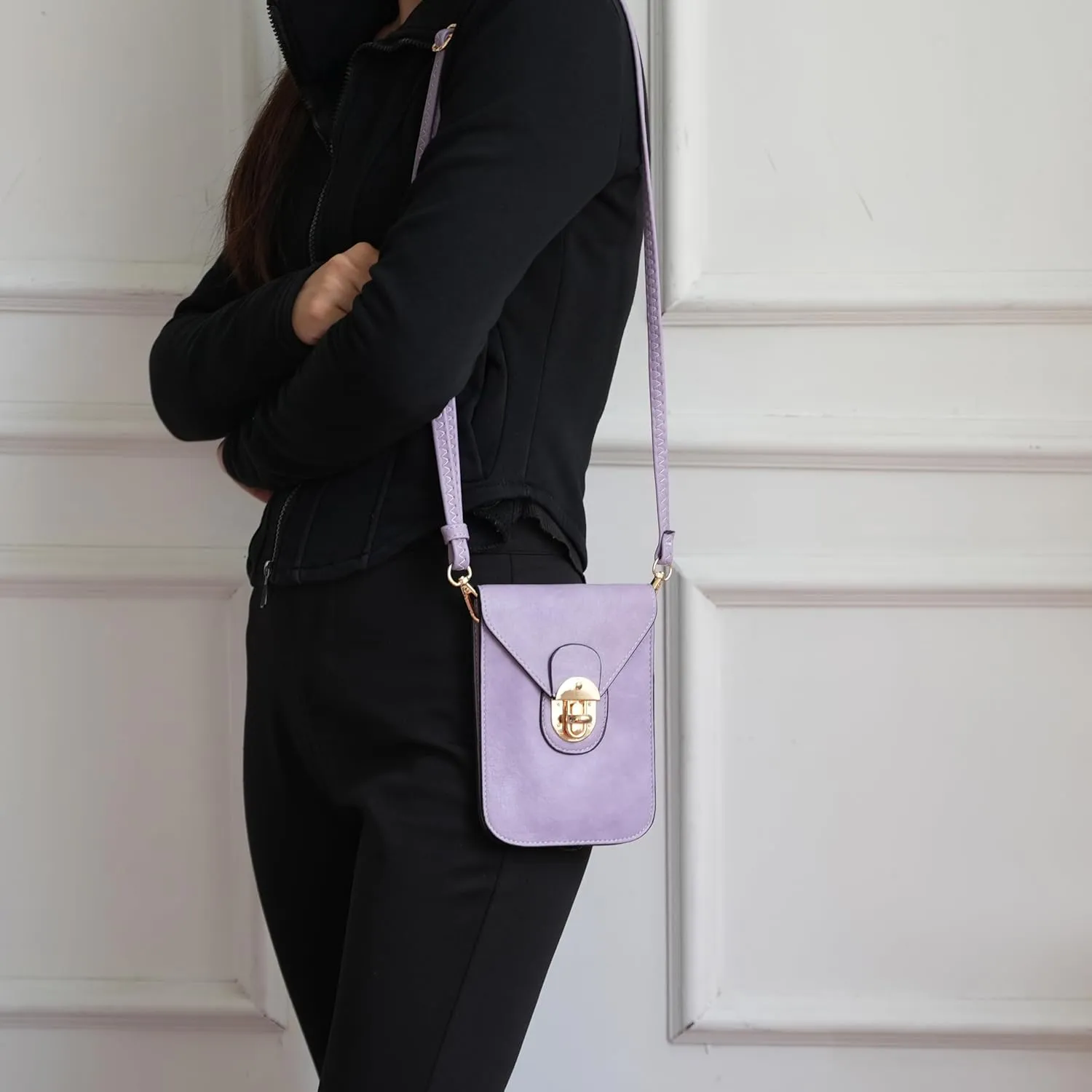 MKF Collection Small Crossbody Cell Phone Case for Women Fashion Turn Lock, Movil phone Bag Adjust Shoulder Strap by Mia K