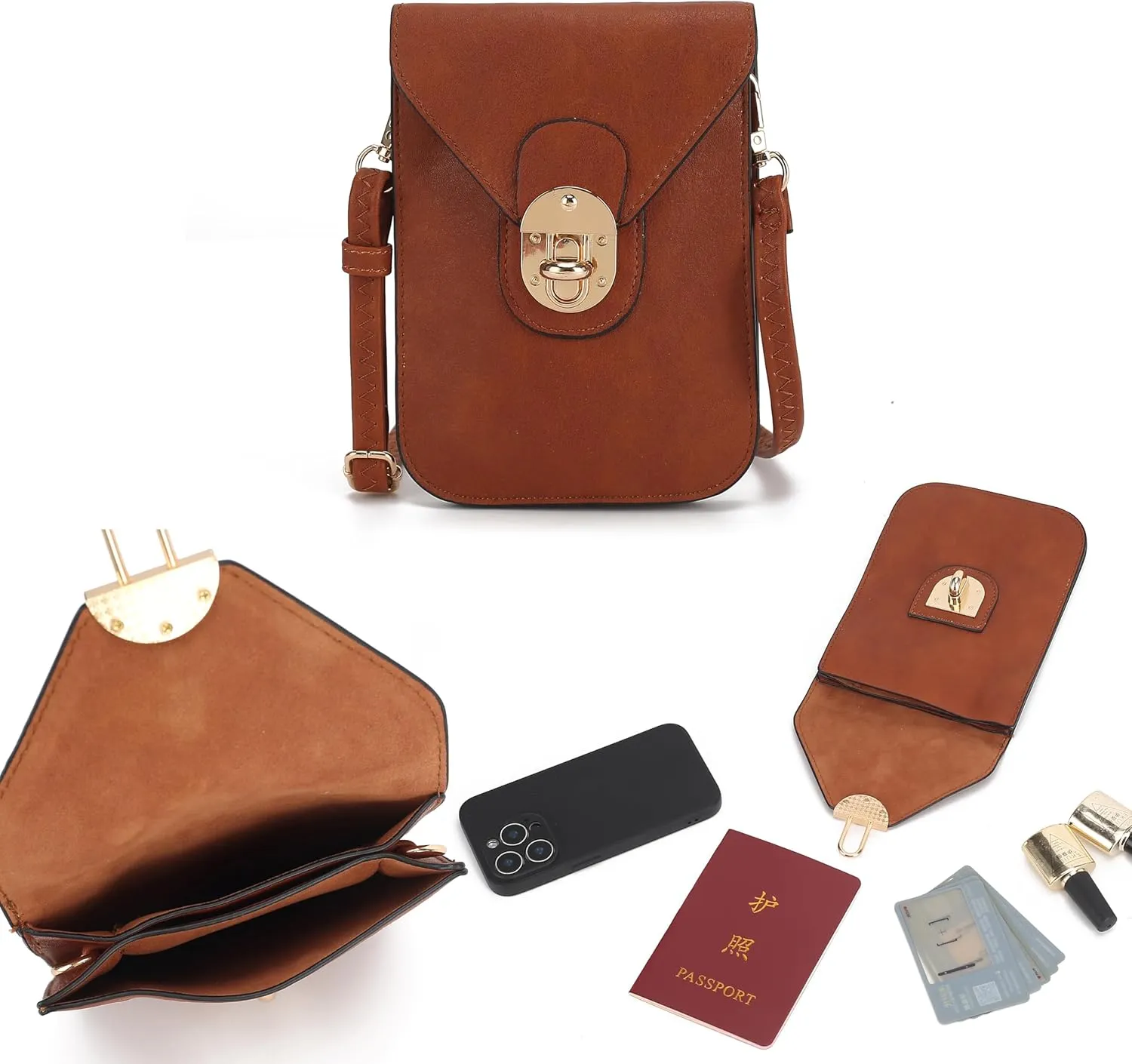 MKF Collection Small Crossbody Cell Phone Case for Women Fashion Turn Lock, Movil phone Bag Adjust Shoulder Strap by Mia K