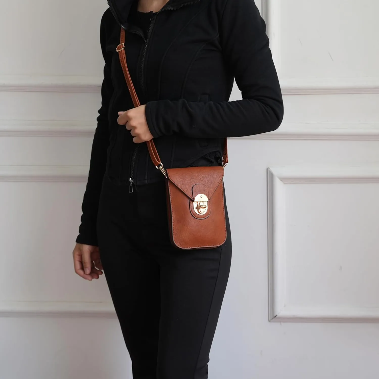 MKF Collection Small Crossbody Cell Phone Case for Women Fashion Turn Lock, Movil phone Bag Adjust Shoulder Strap by Mia K