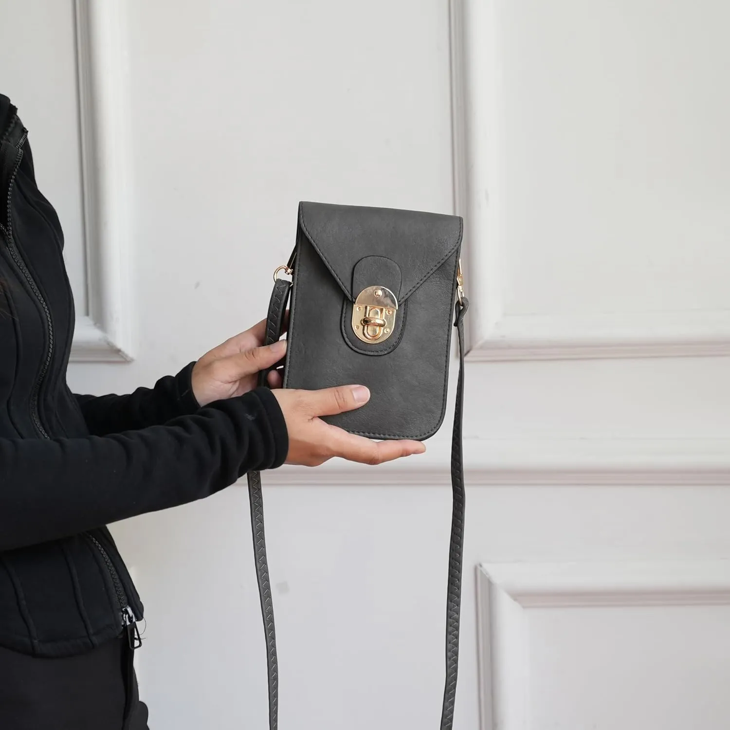 MKF Collection Small Crossbody Cell Phone Case for Women Fashion Turn Lock, Movil phone Bag Adjust Shoulder Strap by Mia K